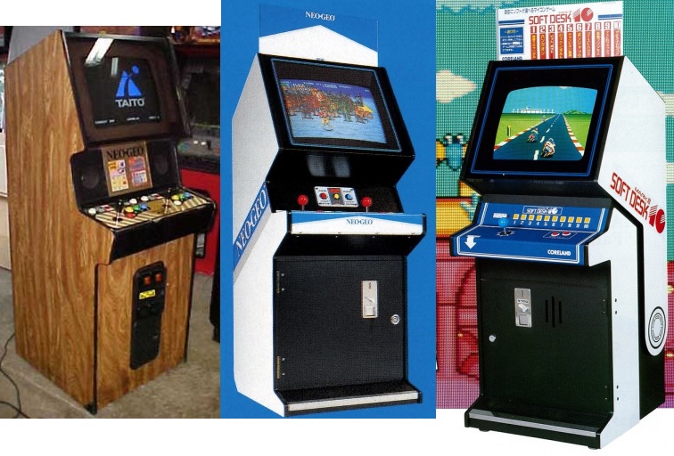 File:USA version SNK MVS-2-19 (left) vs JP exclusive SNK SCB-U4 (middle) vs SEGA Coreland Soft Desk 10 mkIII (right).jpg