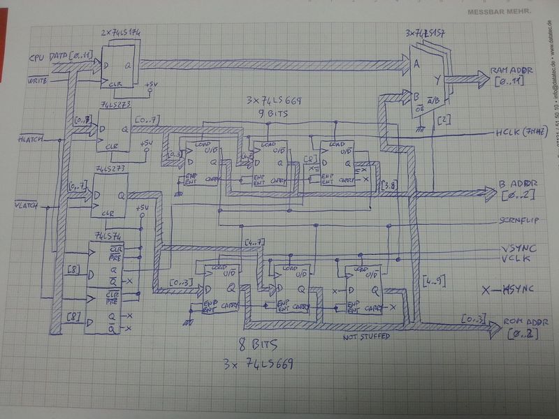 Reverse engineered add-on daughtercard replacing the T.T-2 chips. The card actually hosts three identical versions of this circuitry, as it replaces 3 identical chips.