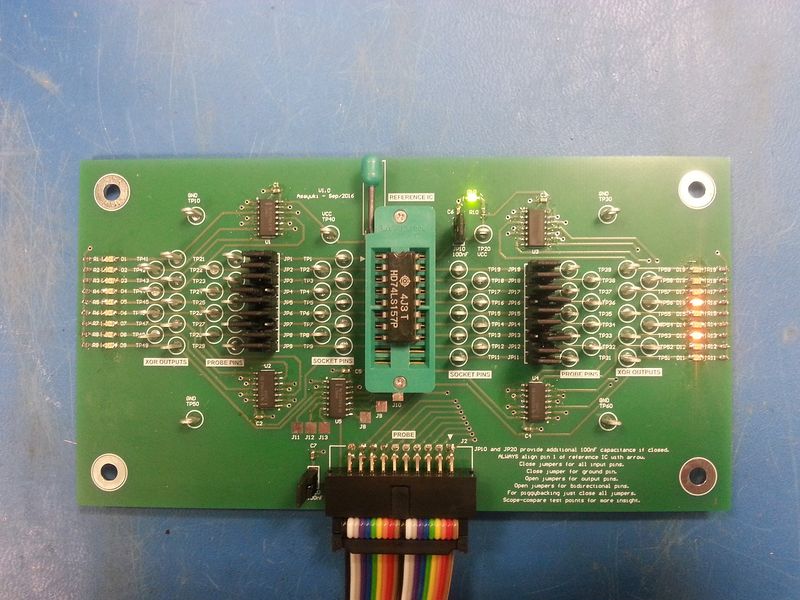 The comparator, showing the bad pins as predicted.